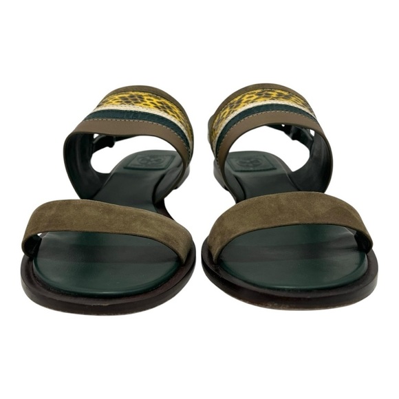 Tory Burch Edina Green Leather Colorblock Slingback Soho Lux Sandals Women’s 8.5 - Picture 3 of 16